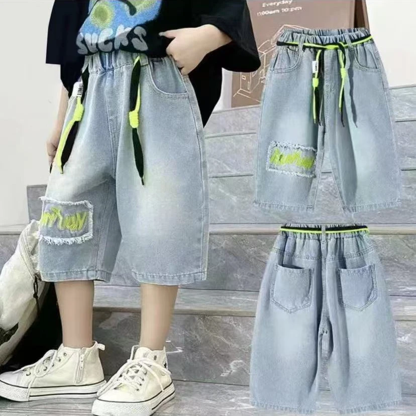 【不带腰绳】~男童夏季轻薄牛仔短裤中大童百搭休闲短裤s9519