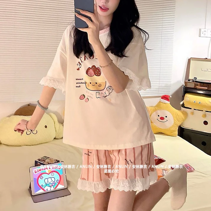 7A抗菌纯棉睡衣短袖短裤女士夏款可爱甜美卡通2025新款家居套装