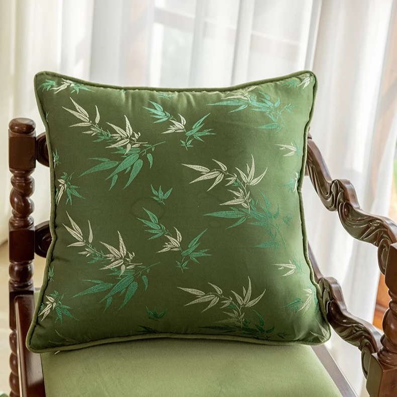中式抱枕绿色竹子圈椅腰枕高级感古风轻奢百搭靠背红木沙发靠垫