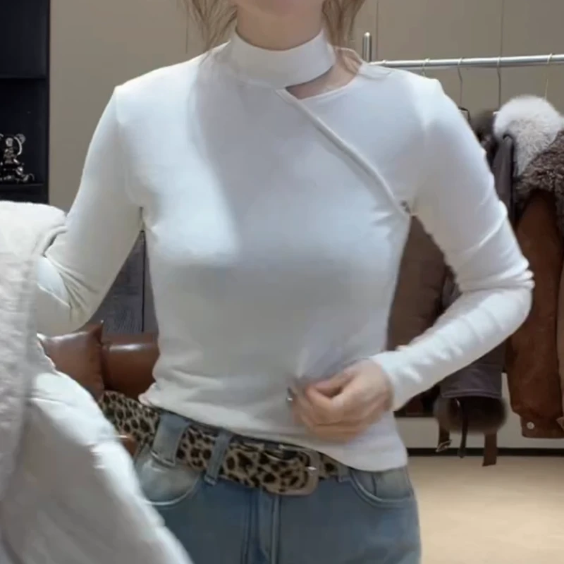 【单肩镂空】磨毛冬款显瘦修身气质时尚设计感T恤上衣LK2508782-1