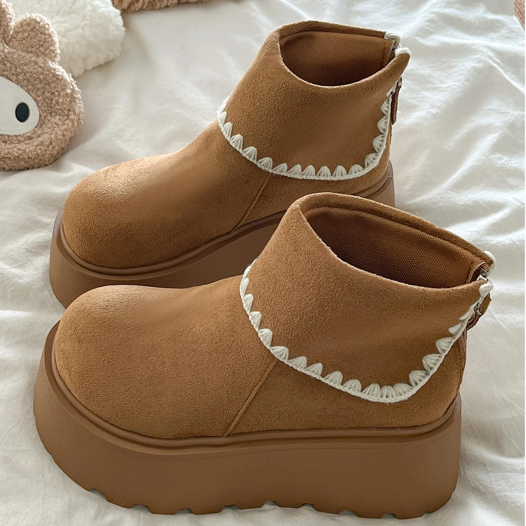 复古厚底增高刺绣小个子马丁靴女2025秋季新款百搭显瘦勃肯短靴子