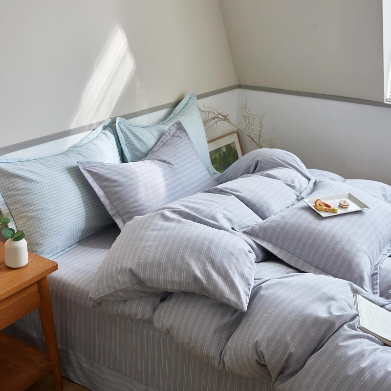 MJN专卖店同款 活性印染全棉磨毛印花小号床单 D-014 条芬芳-灰