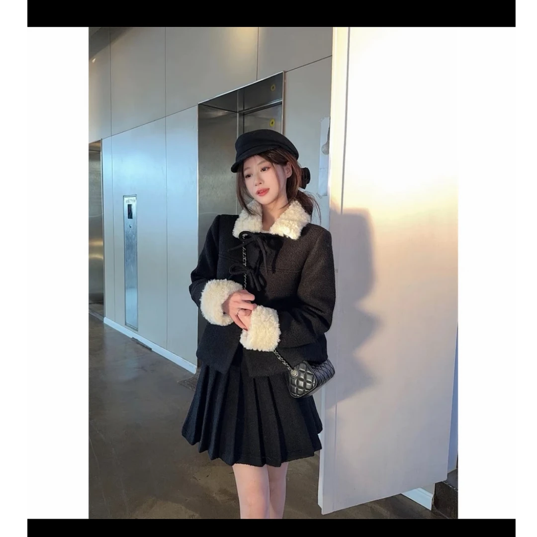 【张张定制】韩系休闲时尚百搭套装【夹棉】百褶裙两件套6078