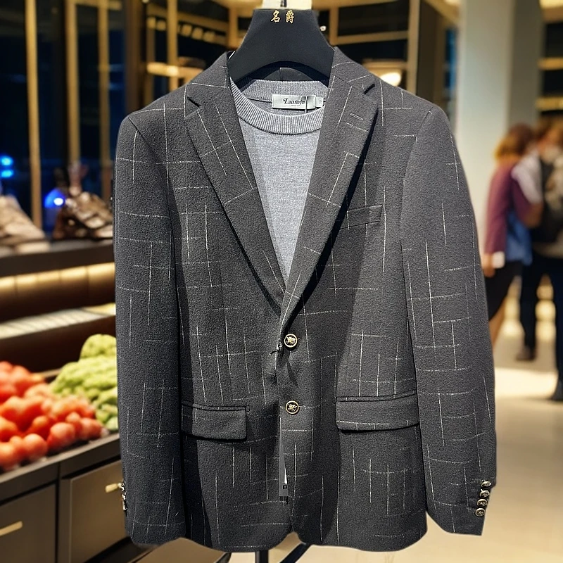 【名爵服饰】西服上装保暖免烫秋冬潮流条纹韩版男装秋季商务