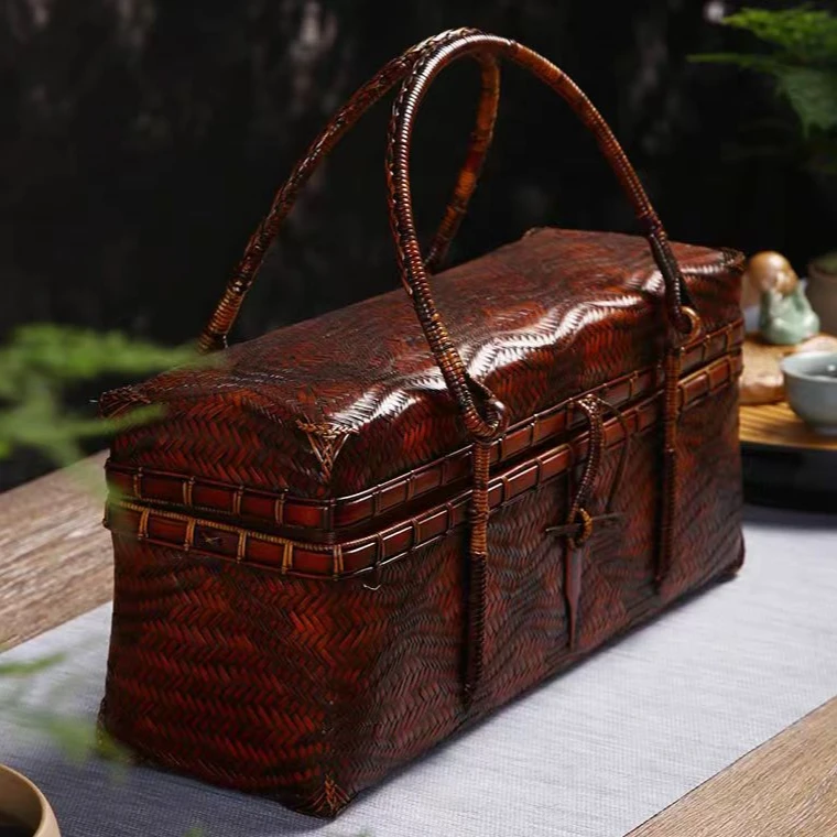 LZ烟波竹编茶具收纳箱手提箱收纳篮