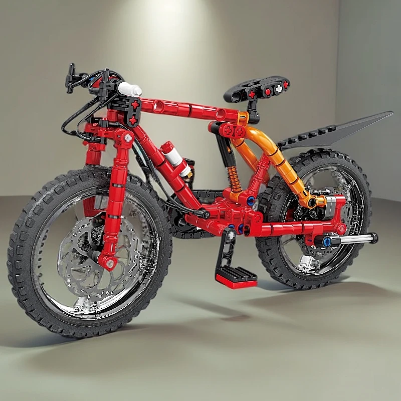 单车模型积木玩具山地自行车摆件仿真单车模DIY男孩益智拼装玩具