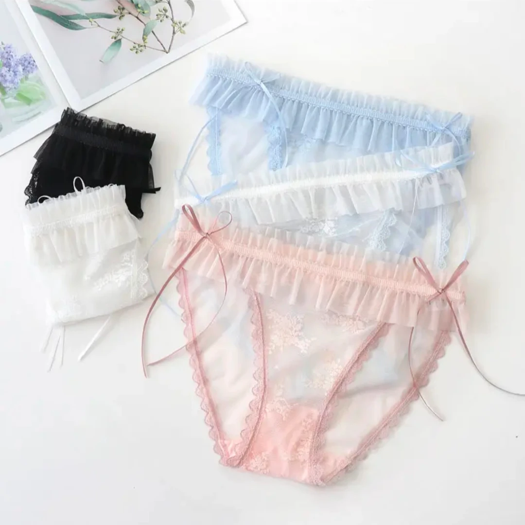 春夏新款纯白奶盐甜系网纱飞边性感薄款性感蕾丝女士内裤