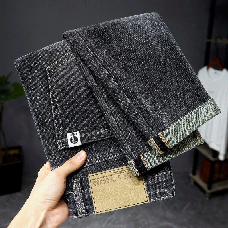 男士夏天薄款小直筒牛仔裤春夏休闲时尚百搭长裤子春季大码男9006