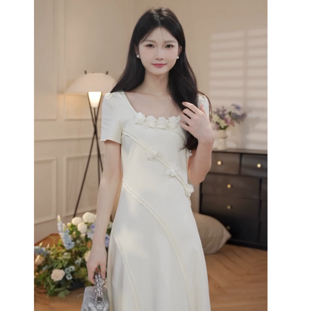 鹿向南「微光晨露」法式气质女夏季设计感温柔风连衣裙DYL661806