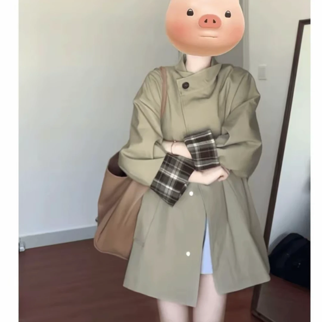 百搭小个子中长款高级经典撞色外套廓形显瘦宽松英伦风大衣fy31