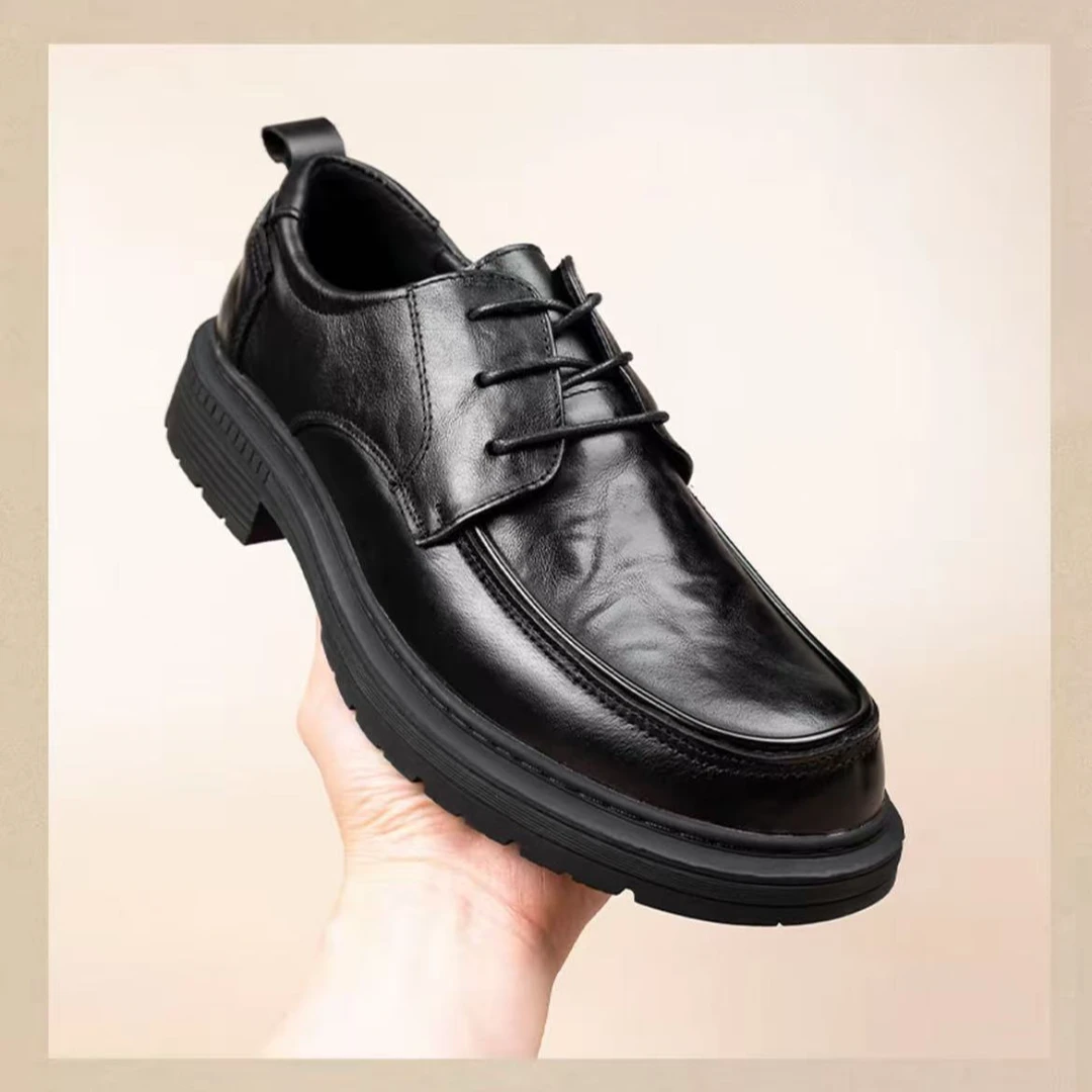 男士头层牛皮商务休闲皮鞋系带耐磨正装鞋软底软面透气英伦风皮鞋