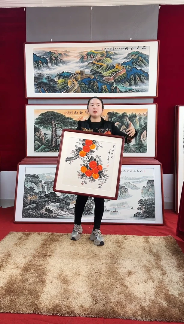 国画手绘柿子63*63尺寸