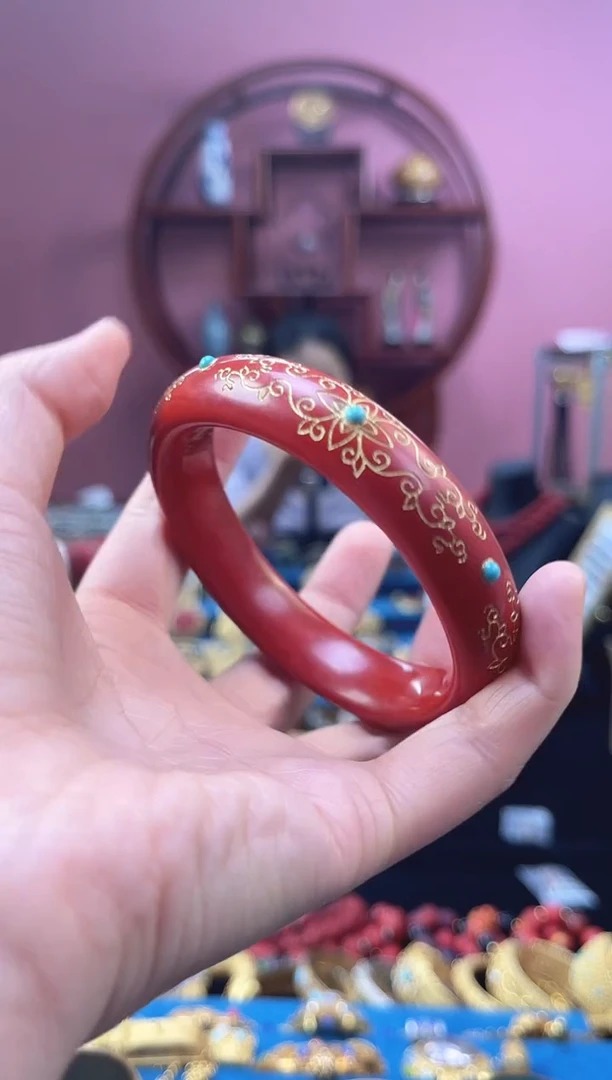 非遗 雕漆 宽镯 红色 60