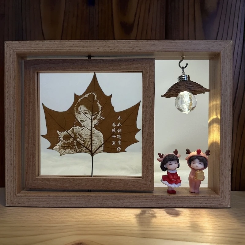 刻画照片生日礼物私人定制七夕礼物雕刻纪念日礼物树叶雕刻照片