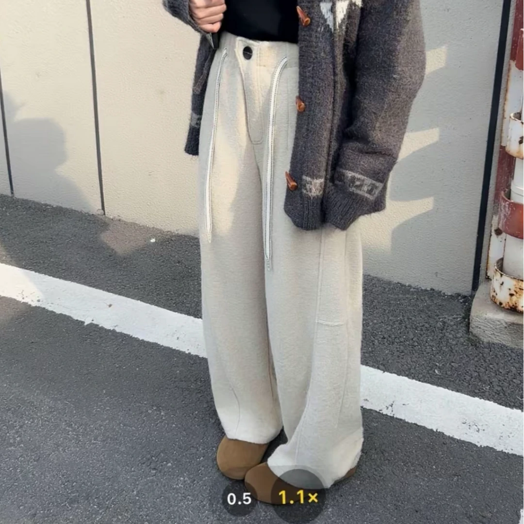 【杨嘻嘻】即墨韩版休闲裤外穿宽松加绒裤子慵懒风百搭直筒裤31058
