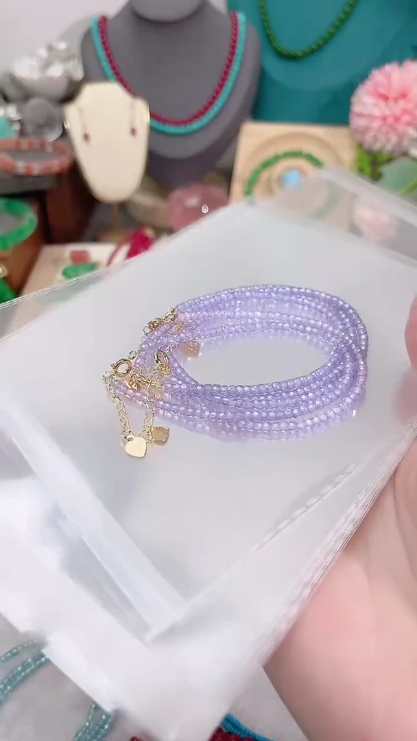 手链锂辉石银S925镶嵌紫13.14