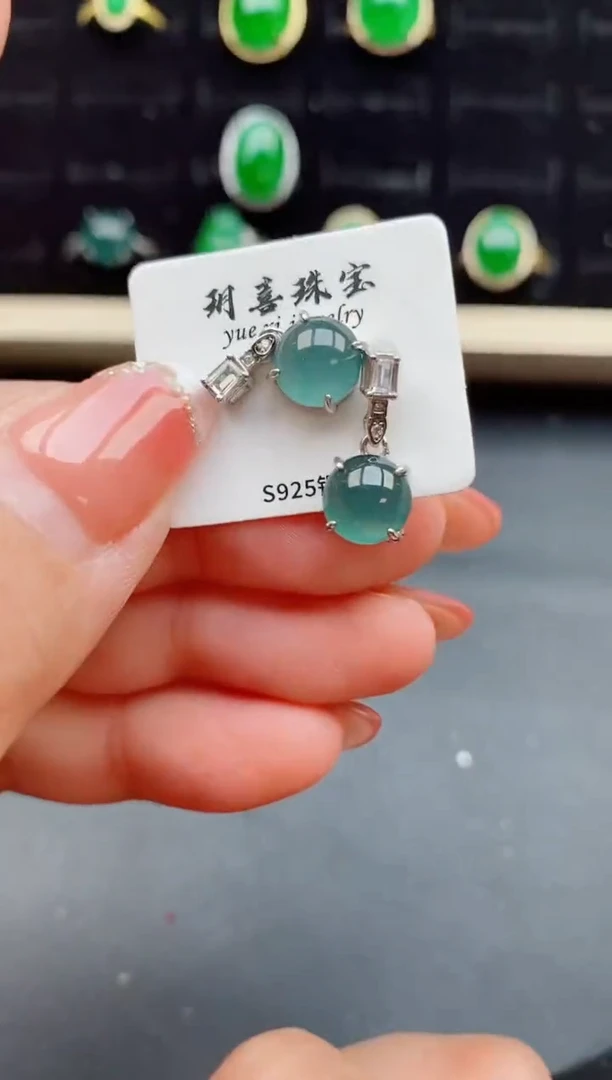 【闪购商品】翡翠耳饰银S925镶嵌12121