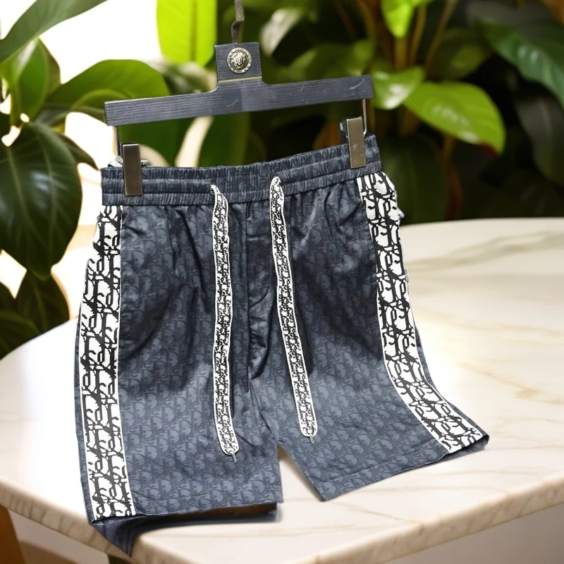 夏季男士印花休闲运动短裤高端潮流修身速干冰丝拼接五分裤