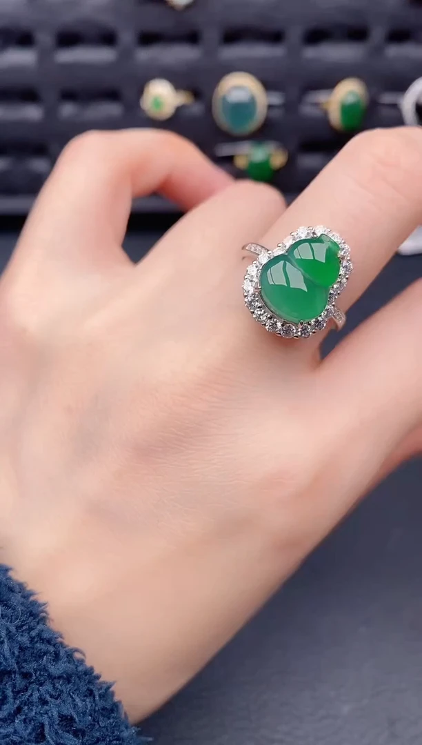 银S925镶嵌戒指翡翠天然a货翡翠531