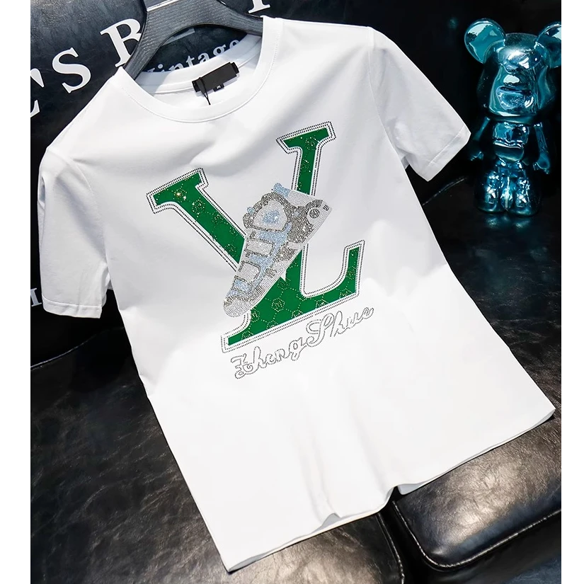 维麦帕通WENMAPAETON潮牌烫钻短袖T恤男士夏季修身休闲半袖体恤