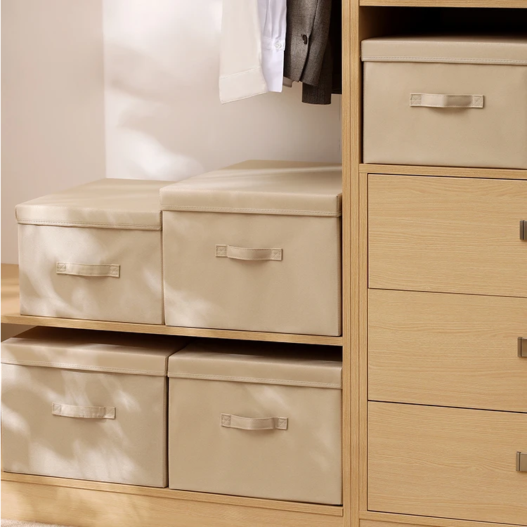 【天纵】家用大容量可折叠可水洗衣物收纳箱2个装 米色/浅灰/灰粉