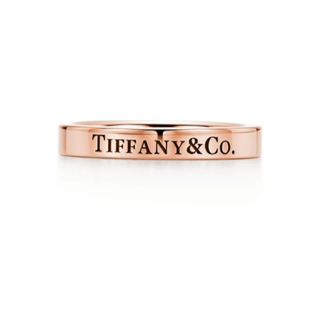 99新 Tiffany & Co./蒂芙尼 18k 玫瑰金 窄版 无钻 logo款 戒指