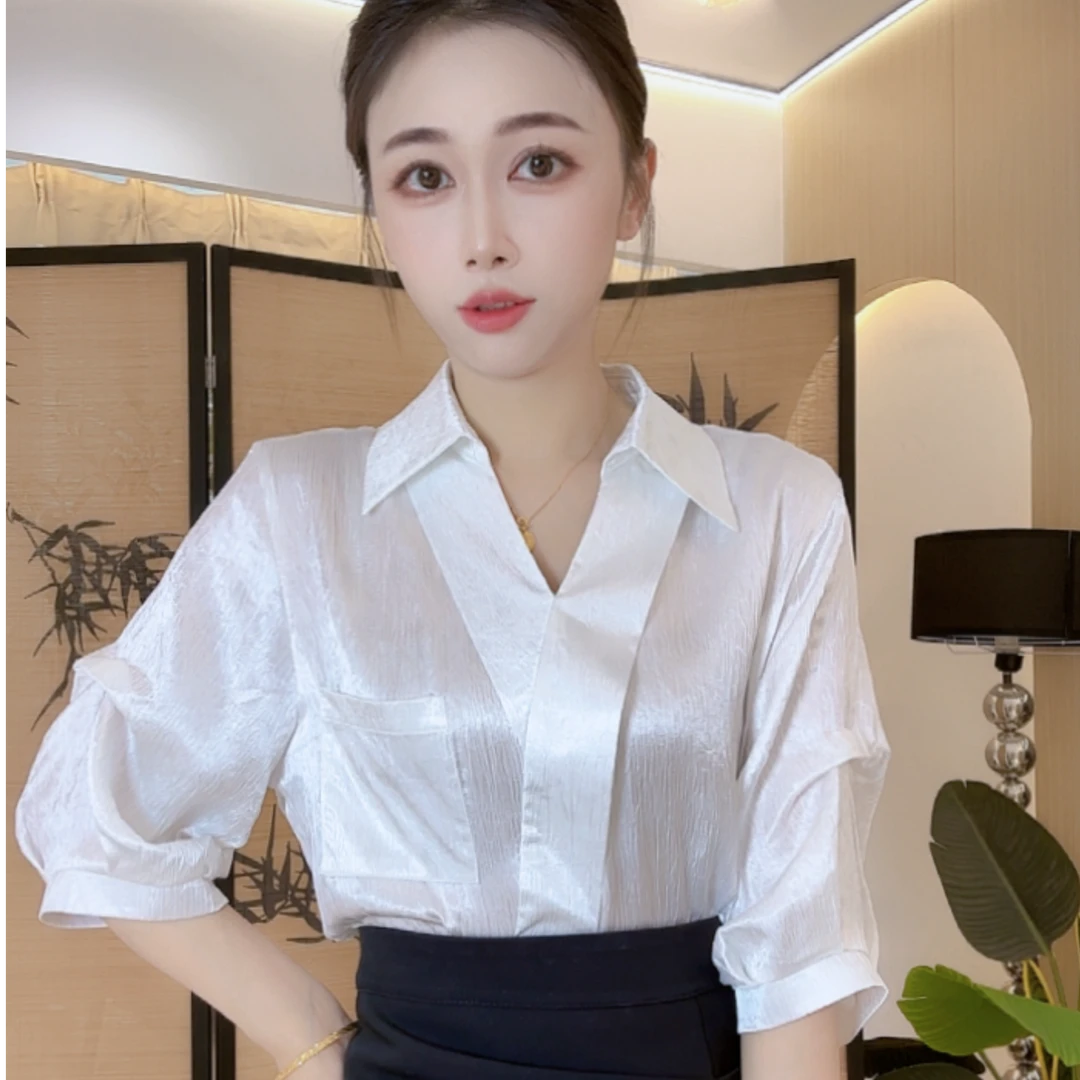 H-法式设计感轻奢风轻熟小众气质百搭休闲款上衣衬衣衬衫9292#