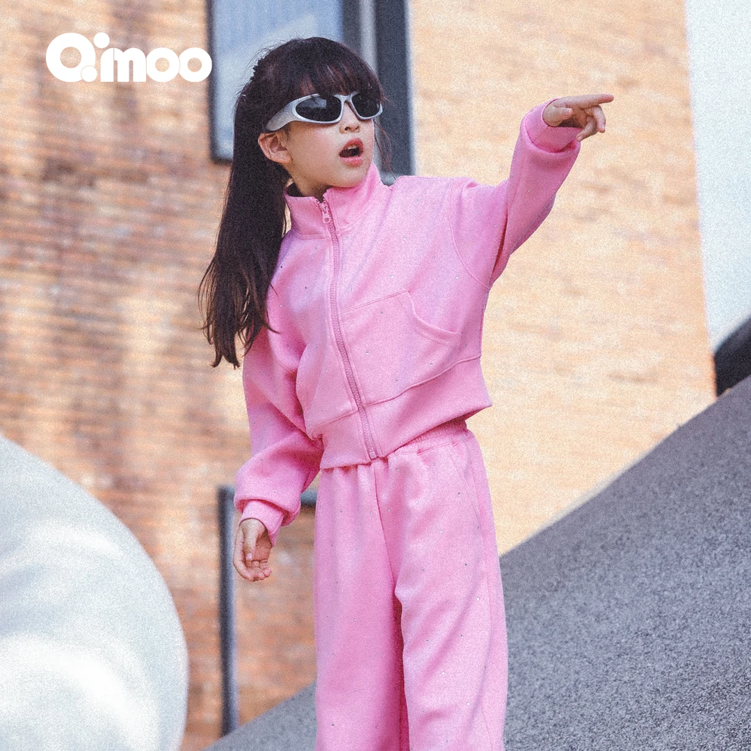 【小巨星战袍】Qimoo25秋季女童时尚亮钻休闲风运动套装QSS3IP821P