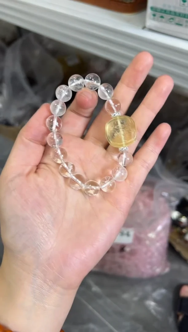 水晶手链未镶嵌孤品白水晶黄晶扎基手串[0799]