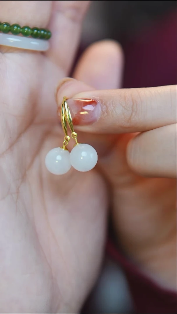 银S925镶嵌和田玉耳饰白玉耳坠