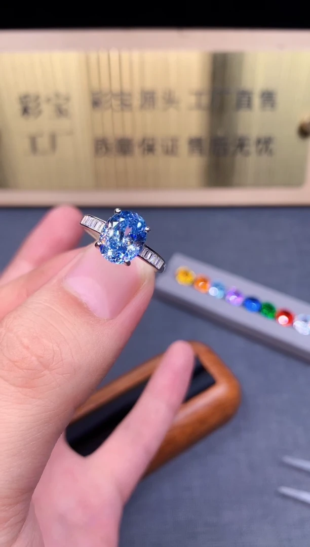 海蓝宝石戒指银S925镶嵌6665