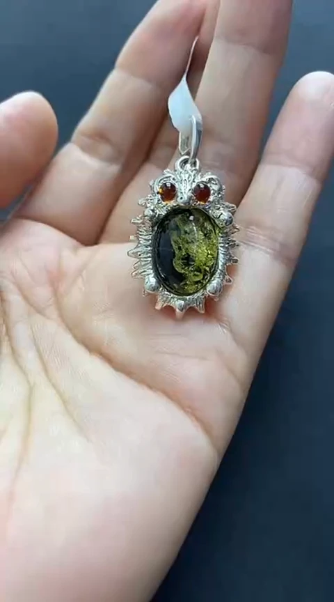 银S925镶嵌琥珀裸石琥珀锁骨