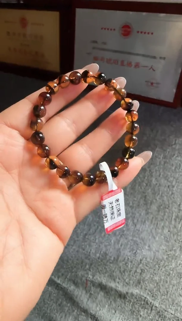手串琥珀未镶嵌#28微瑕缅甸琥珀翁珀手串7mm
