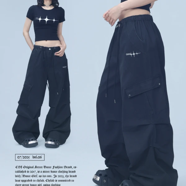 CBXLAB街舞潮牌重工高街降落伞裤休闲阔腿显瘦运动遮胯显瘦裤