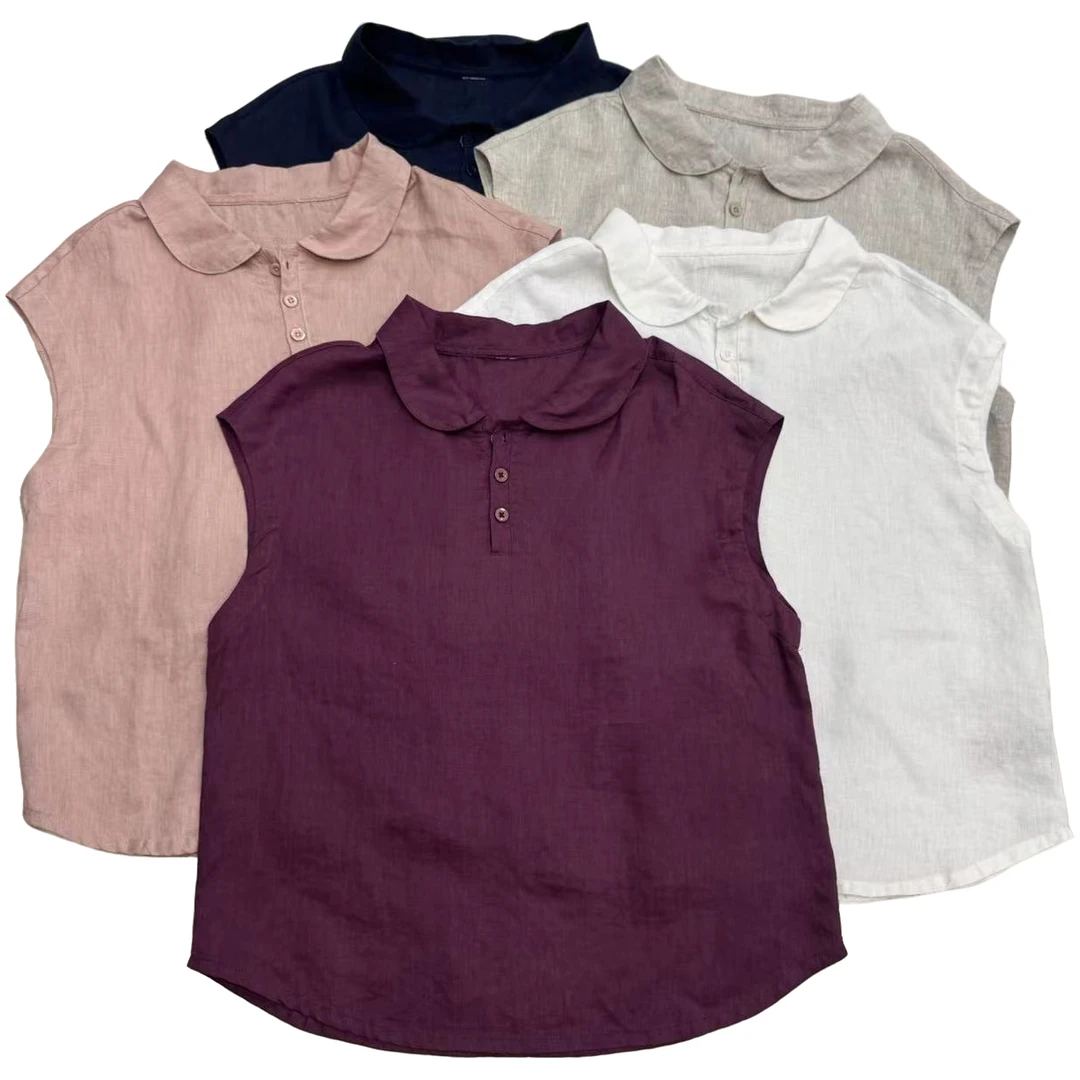 WANGNAFUSHI“洋气简约100全亚麻!!!“元宝领透气凉爽百搭时尚