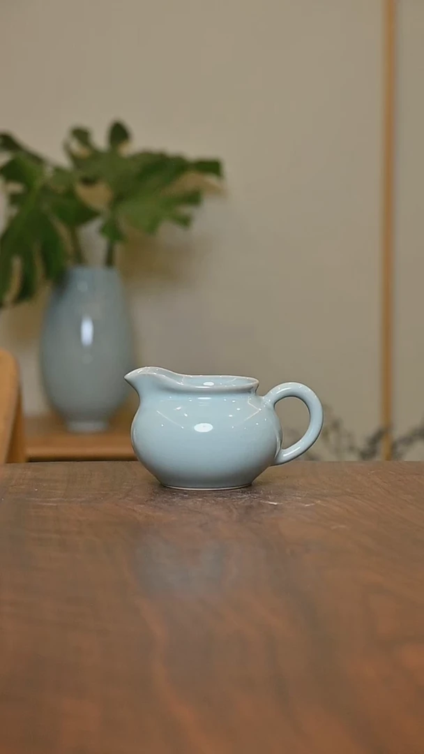 圆公道 天青 微瑕 朱家汝窑款