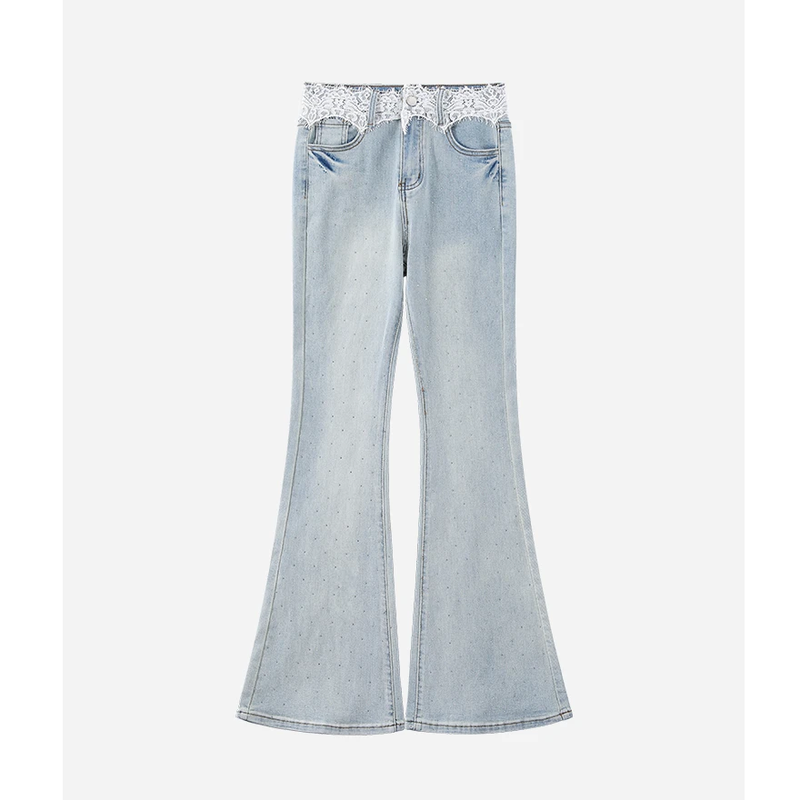 黑l金系列 2025春款新款蕾丝腰显瘦微喇牛仔裤583111