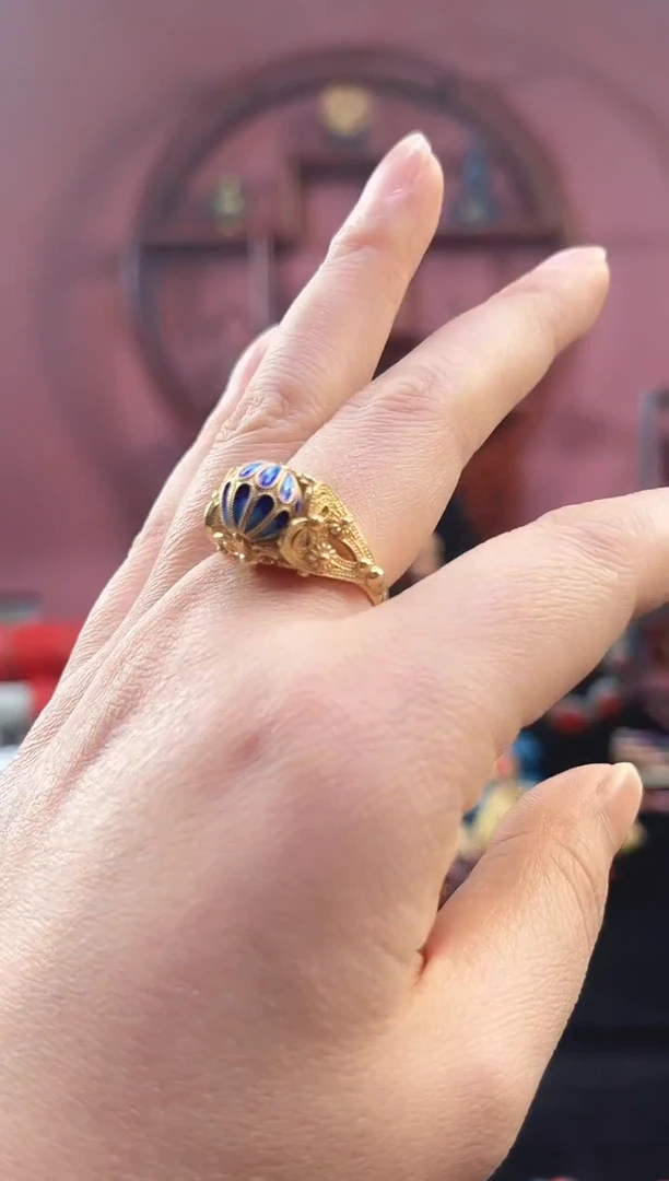 非遗 花丝镶嵌戒指 烧蓝转珠