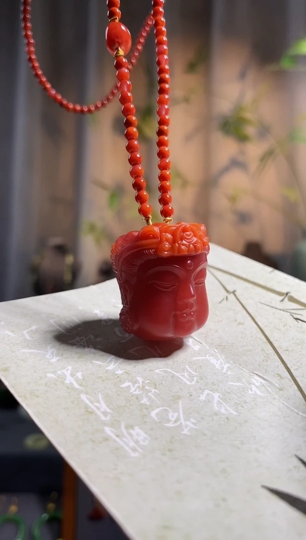 颈饰未镶嵌南红玛瑙岚****店，原矿牛血南红——佛首