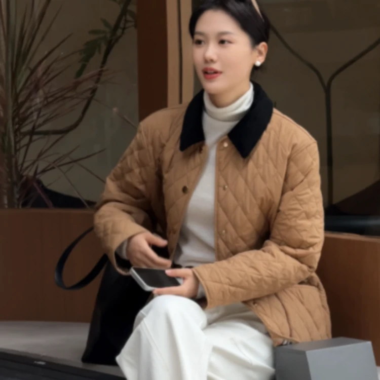 张妍LUNA BB同款小菱格衬衫领口巴恩风复古松弛百搭外套ML-613