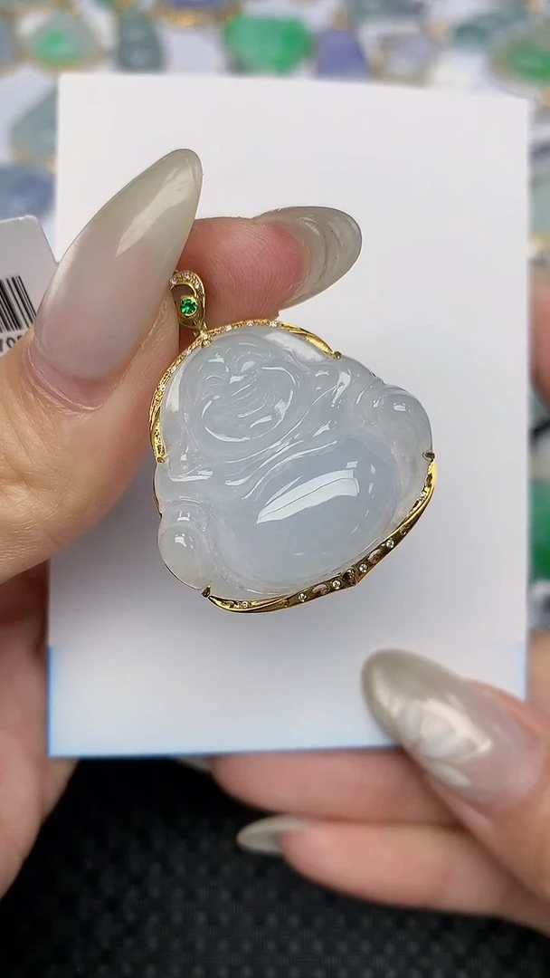 翡翠18K金镶嵌颈饰天然翡翠a货