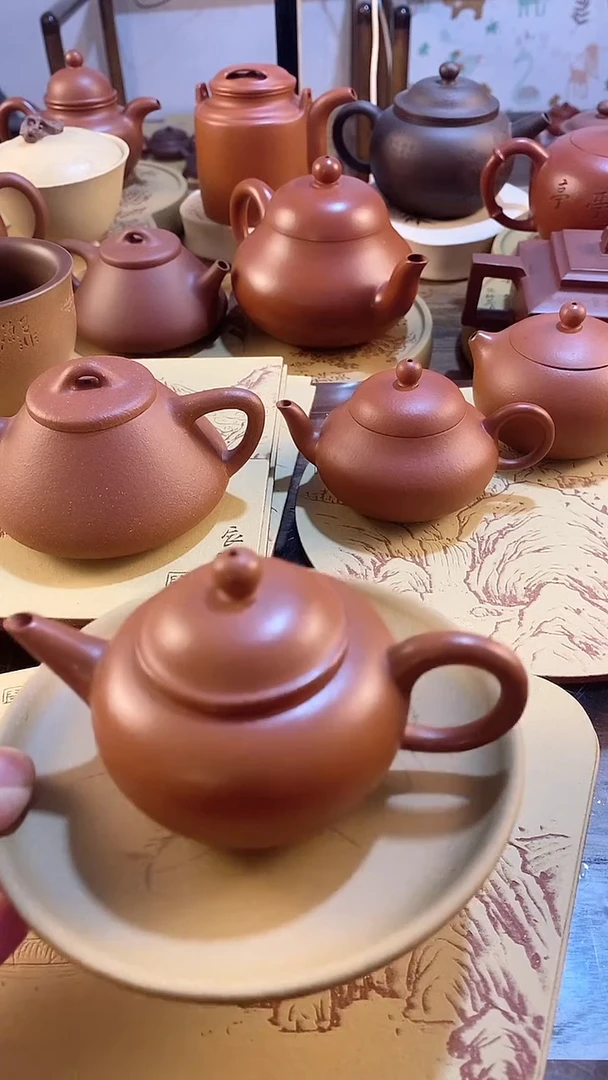 紫砂水平壶 朱泥半手工制作