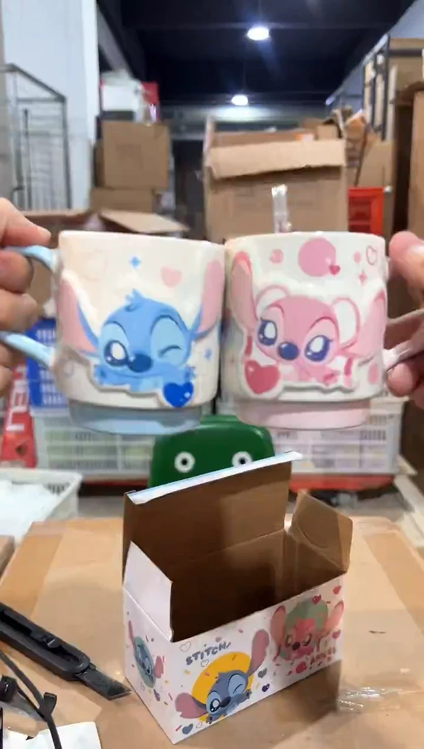 瓷片原盒Q版史迪仔安琪对杯