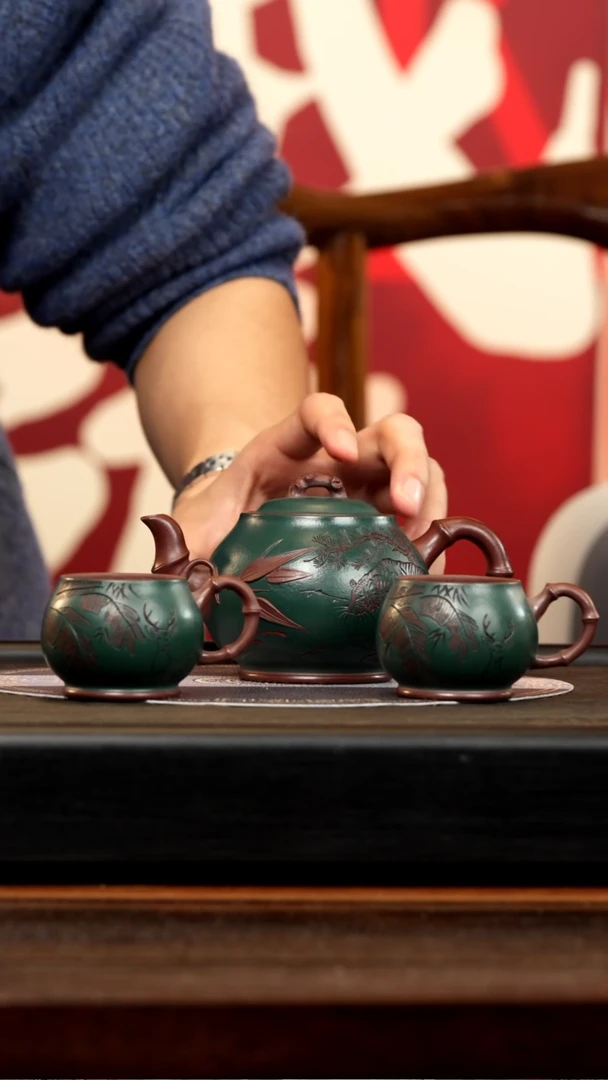 【闪购商品】紫砂茶壶RJT 紫泥粉浆 圆竹套组 280cc