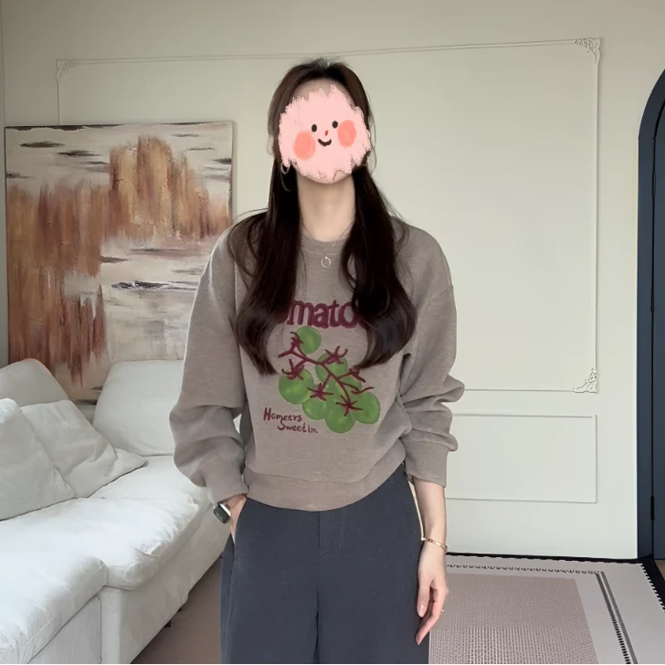 秋季百搭休闲时尚番茄刺绣圆领卫衣通勤显瘦休闲裤套装-YHW50850