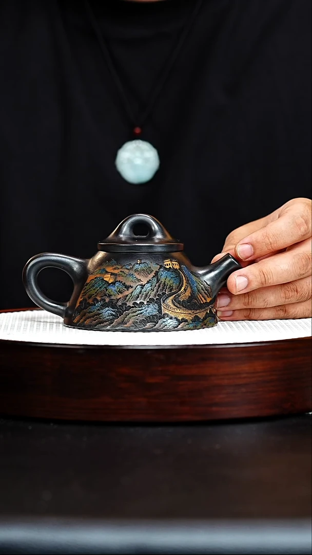 茶壶紫砂宜兴紫砂 石黄 （彩陶刻）石瓢 李恒阳