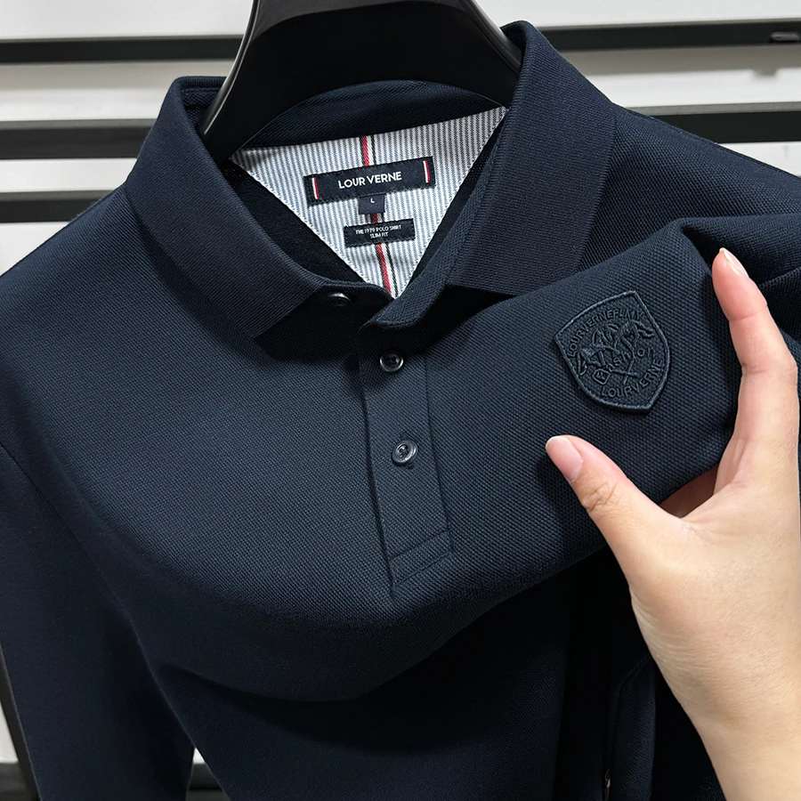 in cotton sea高端100%纯棉长袖T恤男士春秋季全棉下摆开衩POLO衫