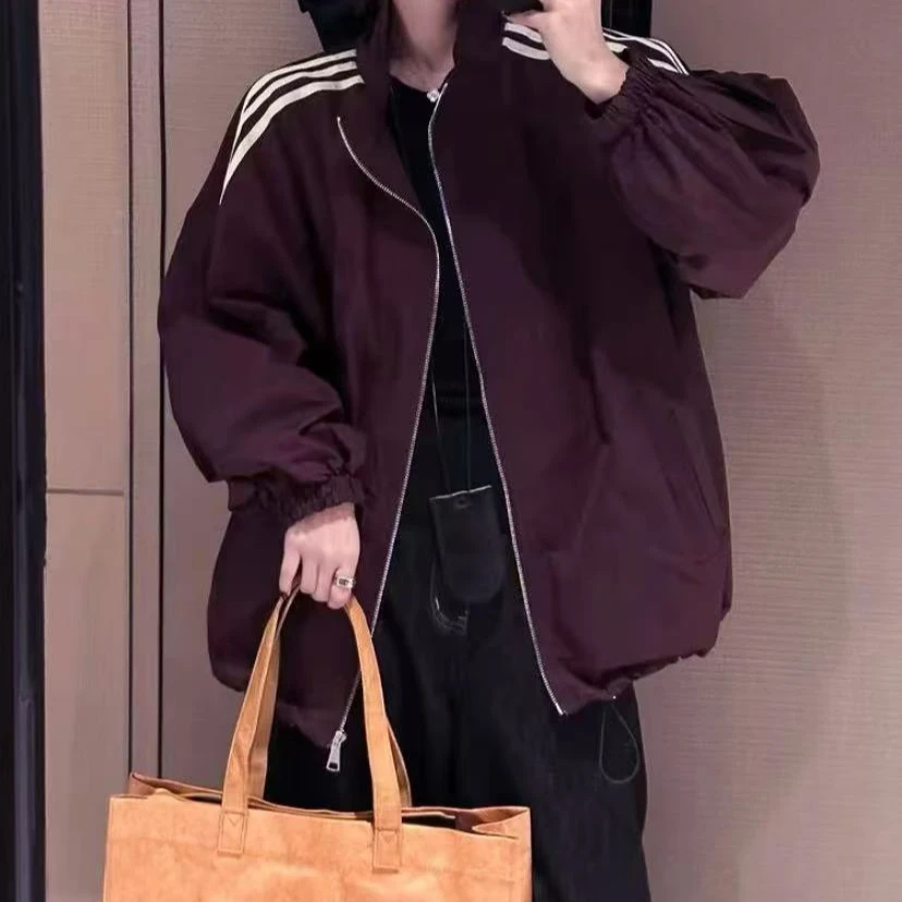 Y653紫加厚立领条边棉服外套602