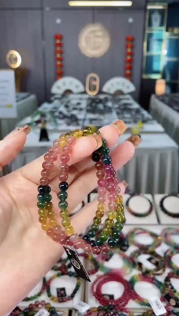 未镶嵌老矿碧玺色标透体三圈手串5mm+碧玺dan多样性发货一条
