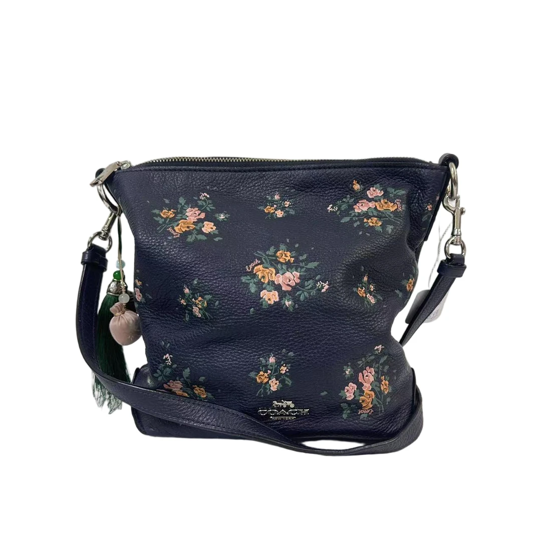 95新 COACH/蔻驰 藏蓝色全皮碎花单肩斜挎水桶包  AF-10909-B